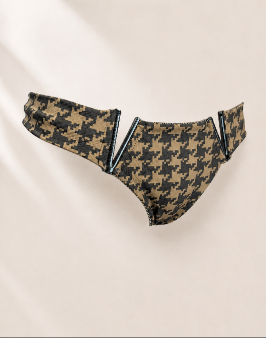 Handmade Houndstooth Bikini Bottom | V Cut Bikini Top | Gold Hardware Thong | Criss Cross Bikini