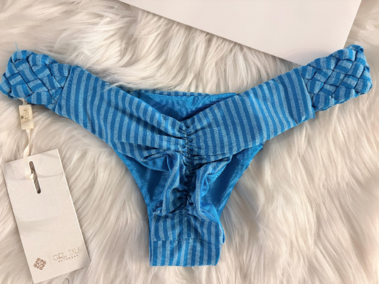 Handmade Blue Striped Bikini Bottom | Braided Triangle Top | Scrunch Bottom | Cheeky Swimwear