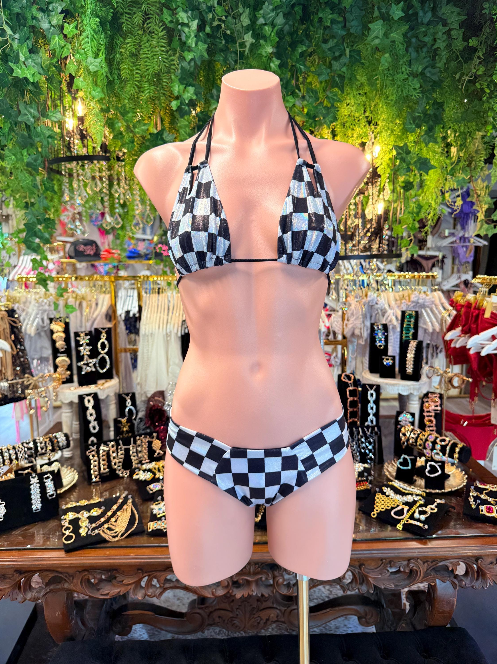 Handmade Checkerboard Bikini Bottom | Black White Checkered Bikini | Scrunch Bottom | Cheeky Swimwear