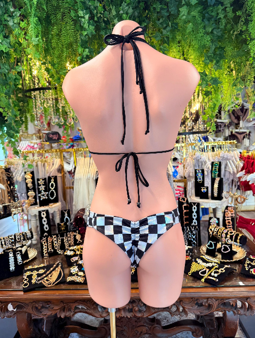 Handmade Checkerboard Bikini Bottom | Black White Checkered Bikini | Scrunch Bottom | Cheeky Swimwear