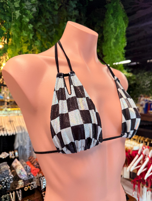 Handmade Checkerboard Bikini Bottom | Black White Checkered Bikini | Scrunch Bottom | Cheeky Swimwear
