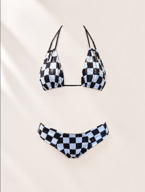 Handmade Checkerboard Bikini Top | Black White Checkered Bikini | Scrunch Bottom | Cheeky Swimwear