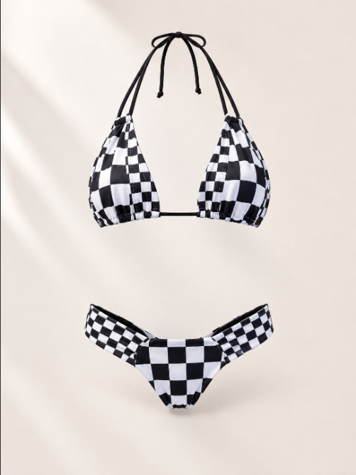 Handmade Finish Line Bikini Bottom | Black & White Racing Bikini | Handmade Cheeky Swimsuit | Tie Neck Bikini