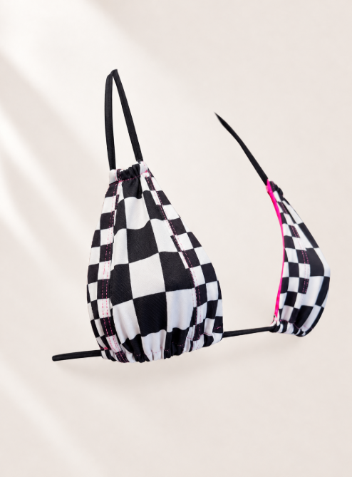 Handmade Finish Line Bikini Bottom | Black & White Racing Bikini | Handmade Cheeky Swimsuit | Tie Neck Bikini