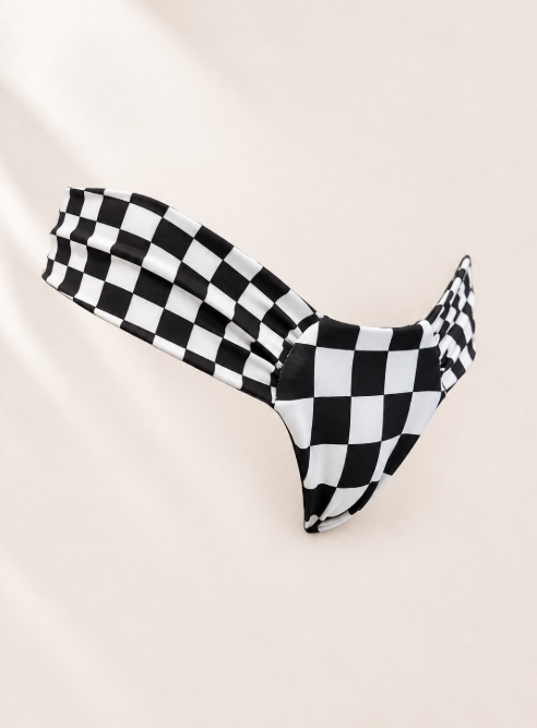 Handmade Finish Line Bikini Bottom | Black & White Racing Bikini | Handmade Cheeky Swimsuit | Tie Neck Bikini