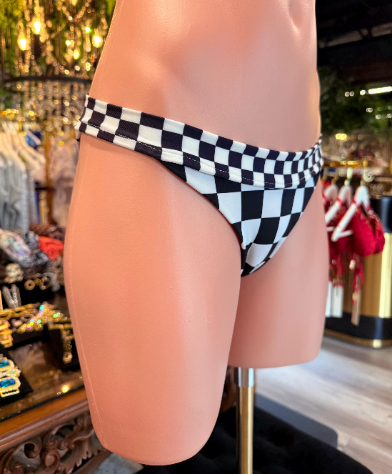 Handmade Stop-Light Bikini Top | Black & White Checkered Bikini | Criss Cross Top | Cheeky Scrunch Swimsuit