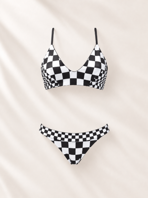 Handmade Stop-Light Bikini Bottom | Black & White Checkered Bikini | Criss Cross Top | Cheeky Scrunch Swimsuit