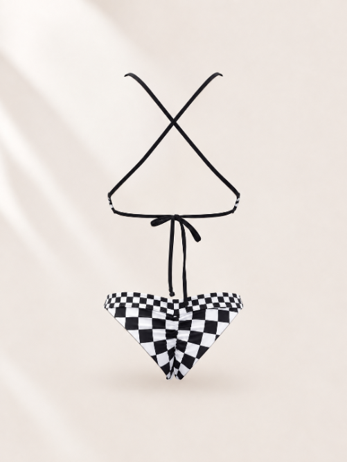 Handmade Stop-Light Bikini Bottom | Black & White Checkered Bikini | Criss Cross Top | Cheeky Scrunch Swimsuit
