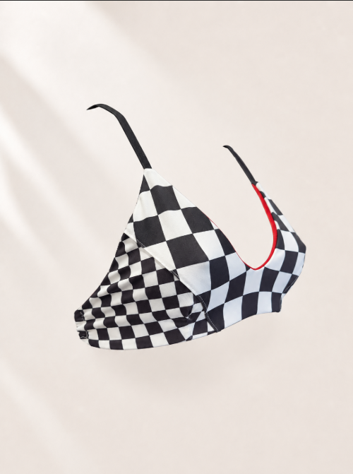 Handmade Stop-Light Bikini Top | Black & White Checkered Bikini | Criss Cross Top | Cheeky Scrunch Swimsuit