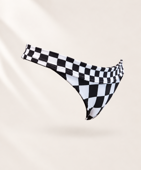 Handmade Stop-Light Bikini Top | Black & White Checkered Bikini | Criss Cross Top | Cheeky Scrunch Swimsuit
