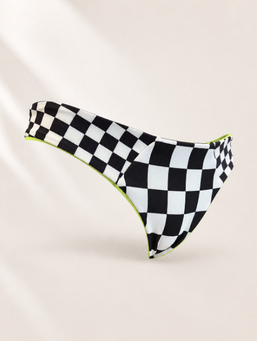 Handmade Race Me To Green Bikini Bottom | Black White Checkered Bikini | Lace Up Top | Cheeky Scrunch Swimsuit