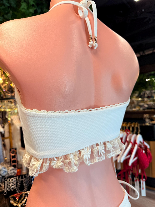 Handmade Doll of the Sea Bikini Bottom | White Ruffle Bikini | Lace Up Swimsuit | Handmade Cheeky Bikini