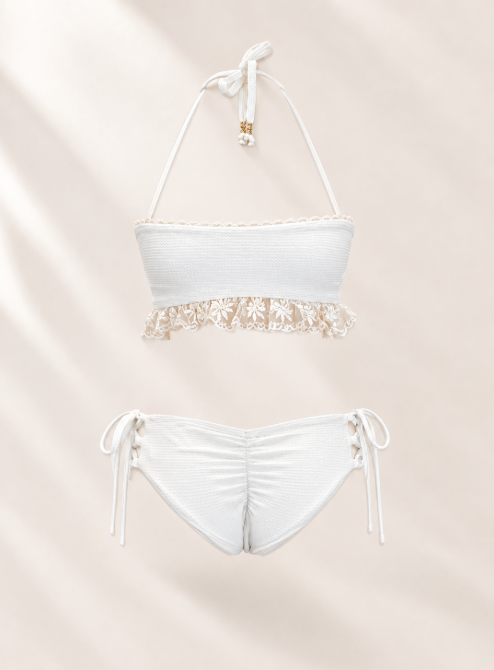 Handmade Doll of the Sea Bikini Bottom | White Ruffle Bikini | Lace Up Swimsuit | Handmade Cheeky Bikini