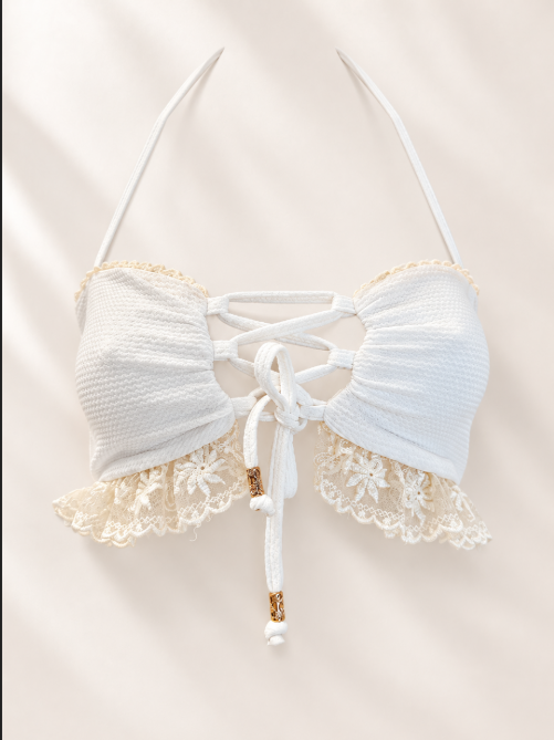 Handmade Doll of the Sea Bikini Bottom | White Ruffle Bikini | Lace Up Swimsuit | Handmade Cheeky Bikini