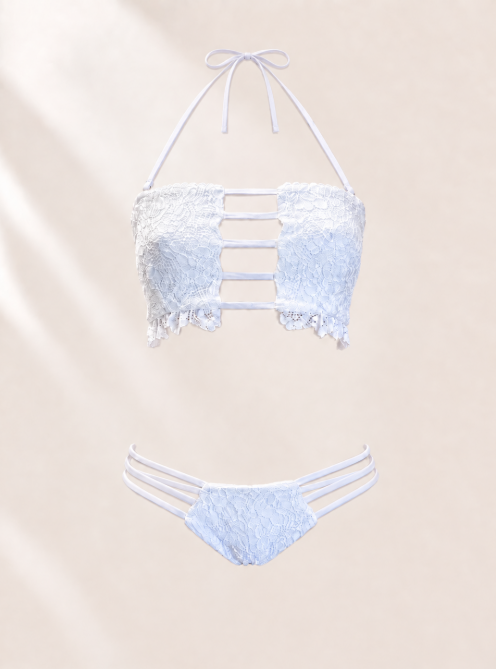 Handmade White Bridal Bikini Top | Bridal Bikini | White Lace Bikini | Handmade Honeymoon Swimsuit | Scrunch Bottom
