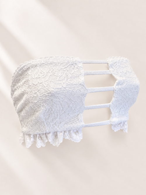 Handmade White Bridal Bikini Top | Bridal Bikini | White Lace Bikini | Handmade Honeymoon Swimsuit | Scrunch Bottom