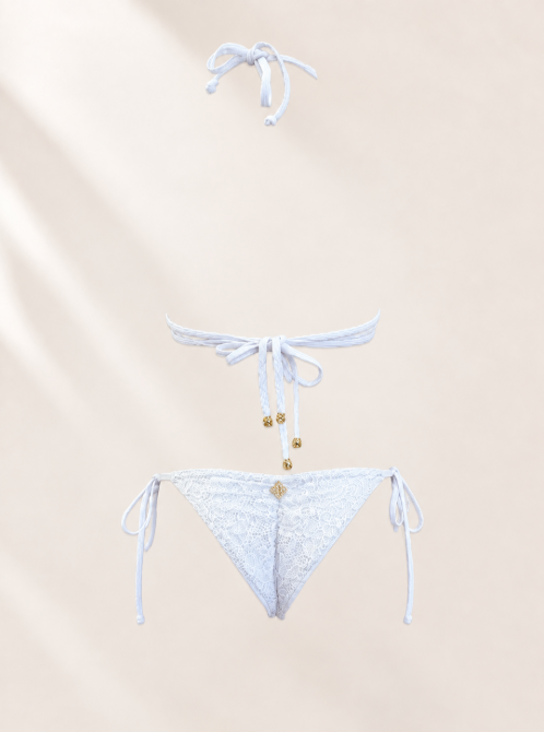 White Lace Ring Bikini Top | White Lace Bikini | Crystal Connector Swimsuit | Handmade Wedding Bikini