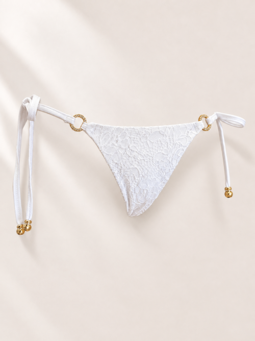 White Lace Ring Bikini Top | White Lace Bikini | Crystal Connector Swimsuit | Handmade Wedding Bikini
