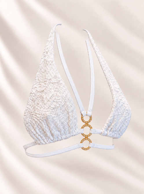 White Lace Ring Bikini Top | White Lace Bikini | Crystal Connector Swimsuit | Handmade Wedding Bikini