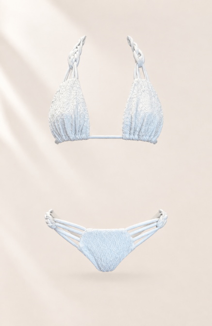 Handmade White Lace Braided Bikini Bottom | Bridal Bikini | Braided Strap Swimsuit | Cheeky Scrunch Bikini