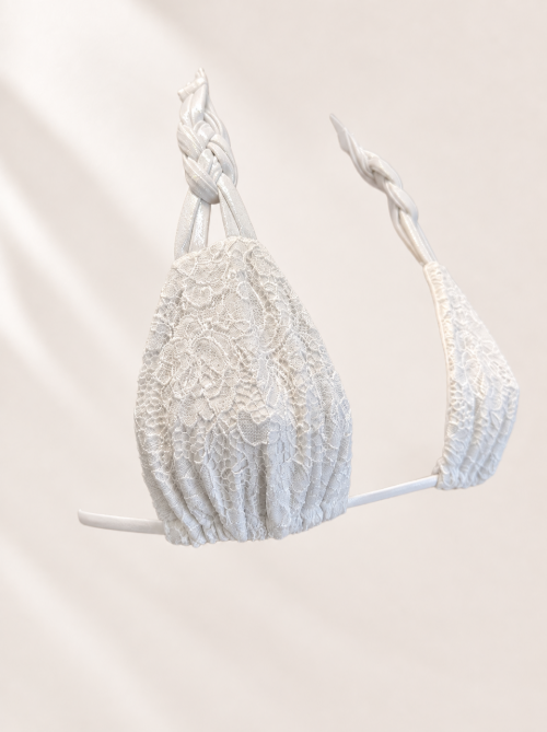 Handmade White Lace Braided Bikini Bottom | Bridal Bikini | Braided Strap Swimsuit | Cheeky Scrunch Bikini