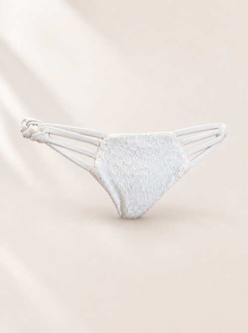 Handmade White Lace Braided Bikini Bottom | Bridal Bikini | Braided Strap Swimsuit | Cheeky Scrunch Bikini