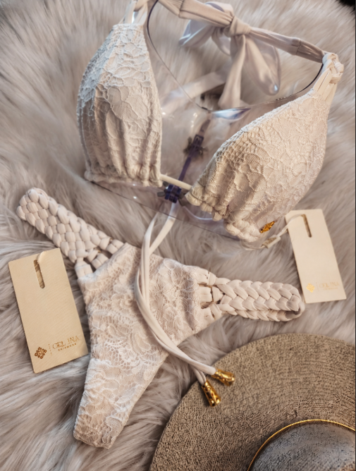 Handmade White Lace Braid Bikini Bottom | Braided Bikini | White Bridal Bikini | Thong Swimsuit | Luxury Swimwear