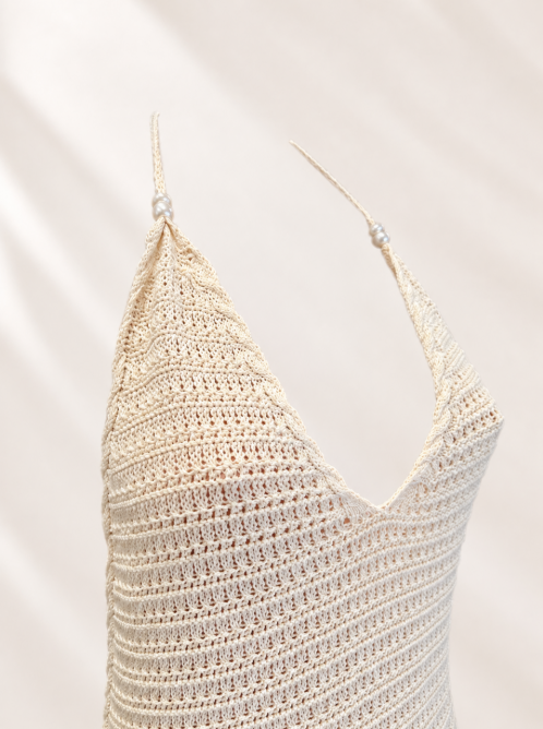Handmade White Crochet Cover Up | V Neck Beach Dress | Crochet Swim Cover Up | Backless Resort Wear | Bridal Beach Cover Up