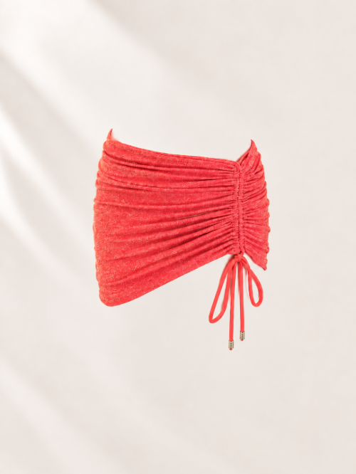 Handmade Coral Orange Tara Skirt | Adjustable Drawstring Cover Up | Mini Sarong | Bikini Cover Up | Resort Wear