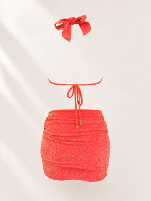 Handmade Coral Orange Tara Skirt | Adjustable Drawstring Cover Up | Mini Sarong | Bikini Cover Up | Resort Wear