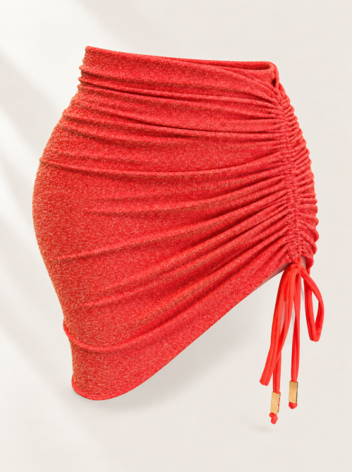 Handmade Coral Orange Tara Skirt | Adjustable Drawstring Cover Up | Mini Sarong | Bikini Cover Up | Resort Wear
