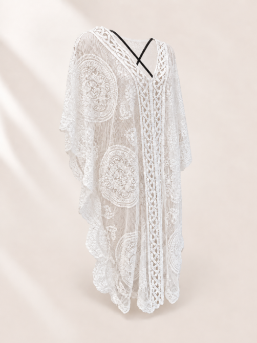 Scallop Lace Cover Up | Scallop Lace Beach Dress | Sheer Bikini Cover Up | Floral Lace Resort Wear | Swim Cover Up