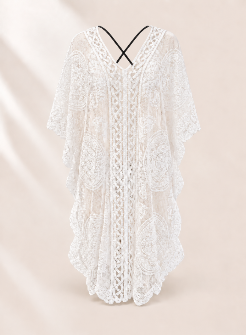 Scallop Lace Cover Up | Scallop Lace Beach Dress | Sheer Bikini Cover Up | Floral Lace Resort Wear | Swim Cover Up