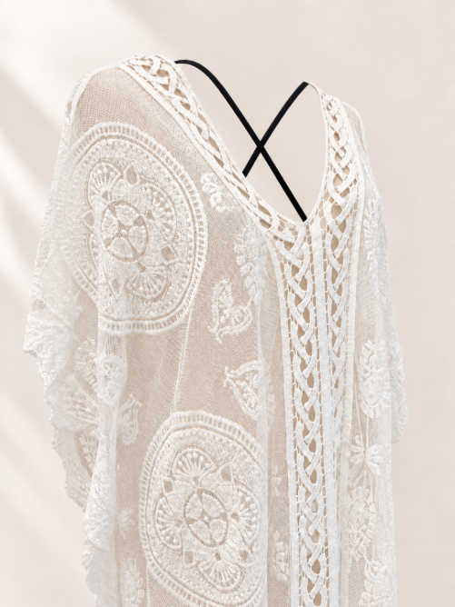 Scallop Lace Cover Up | Scallop Lace Beach Dress | Sheer Bikini Cover Up | Floral Lace Resort Wear | Swim Cover Up