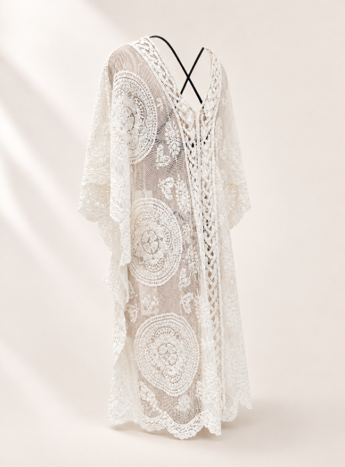 Scallop Lace Cover Up | Scallop Lace Beach Dress | Sheer Bikini Cover Up | Floral Lace Resort Wear | Swim Cover Up