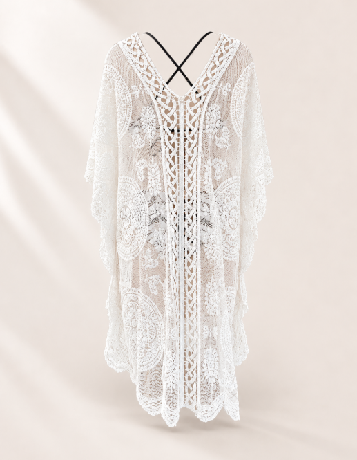 Scallop Lace Cover Up | Scallop Lace Beach Dress | Sheer Bikini Cover Up | Floral Lace Resort Wear | Swim Cover Up