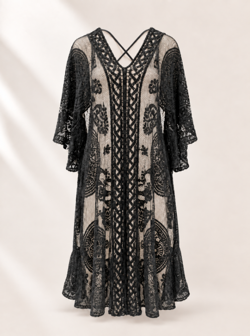 Scallop Lace Cover Up | Scallop Lace Beach Dress | Sheer Bikini Cover Up | Floral Lace Resort Wear | Swim Cover Up