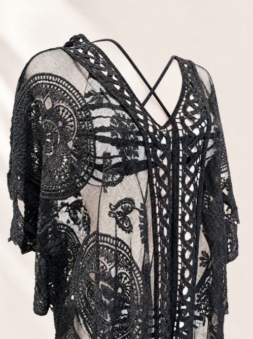 Scallop Lace Cover Up | Scallop Lace Beach Dress | Sheer Bikini Cover Up | Floral Lace Resort Wear | Swim Cover Up