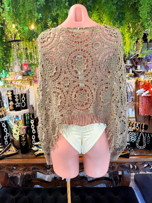 Cream Crochet Poncho | Fringe Beach Cover Up | Crochet Swim Cover Up | Boho Beachwear | Resort Wear