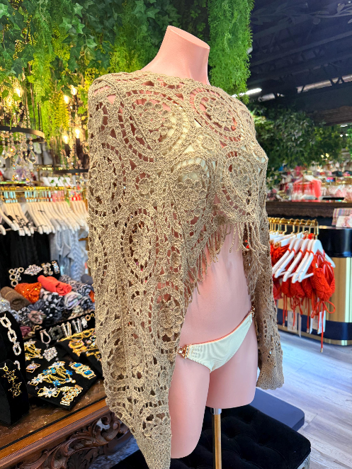 Cream Crochet Poncho | Fringe Beach Cover Up | Crochet Swim Cover Up | Boho Beachwear | Resort Wear