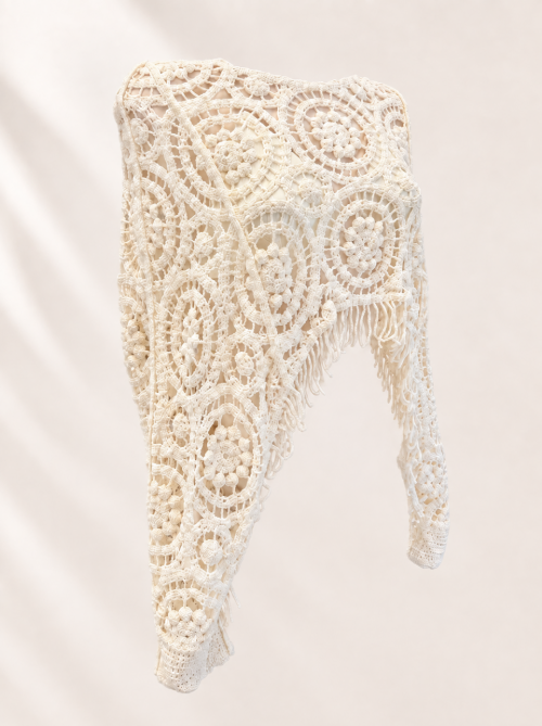 Cream Crochet Poncho | Fringe Beach Cover Up | Crochet Swim Cover Up | Boho Beachwear | Resort Wear