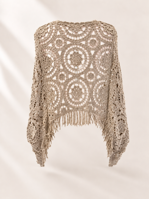 Cream Crochet Poncho | Fringe Beach Cover Up | Crochet Swim Cover Up | Boho Beachwear | Resort Wear
