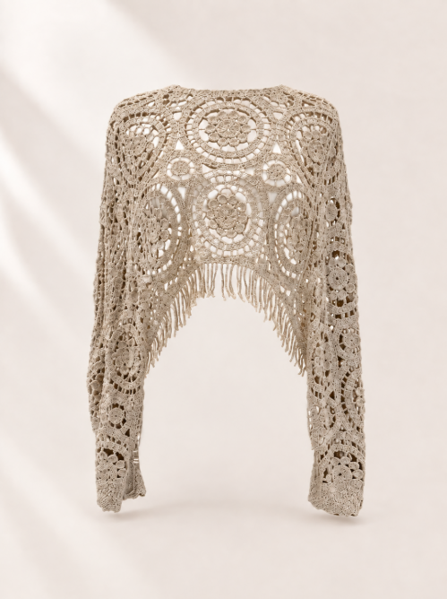 Cream Crochet Poncho | Fringe Beach Cover Up | Crochet Swim Cover Up | Boho Beachwear | Resort Wear