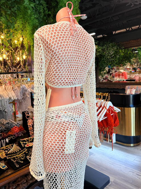 Cream Shell Crochet Set | Two Piece Beach Cover Up | Crochet Top & Skirt | Seashell Resort Wear | Bikini Cover Up