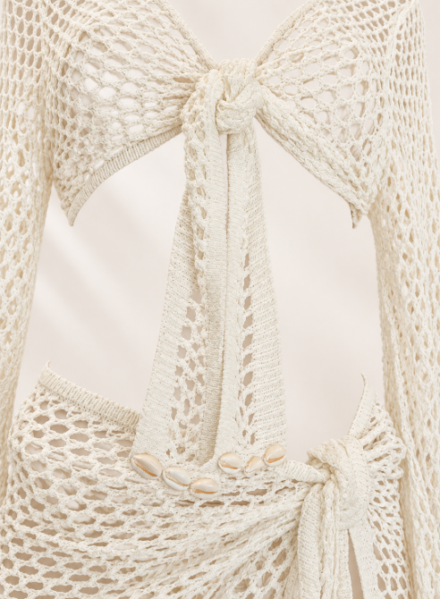 Cream Shell Crochet Set | Two Piece Beach Cover Up | Crochet Top & Skirt | Seashell Resort Wear | Bikini Cover Up