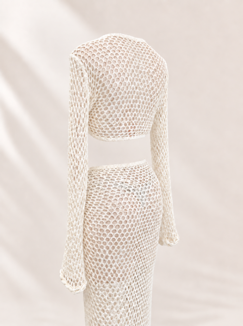 Cream Shell Crochet Set | Two Piece Beach Cover Up | Crochet Top & Skirt | Seashell Resort Wear | Bikini Cover Up