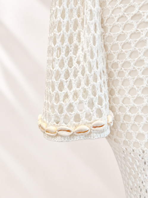 Cream Shell Crochet Set | Two Piece Beach Cover Up | Crochet Top & Skirt | Seashell Resort Wear | Bikini Cover Up