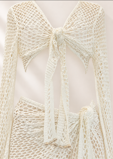 Cream Shell Crochet Set | Two Piece Beach Cover Up | Crochet Top & Skirt | Seashell Resort Wear | Bikini Cover Up