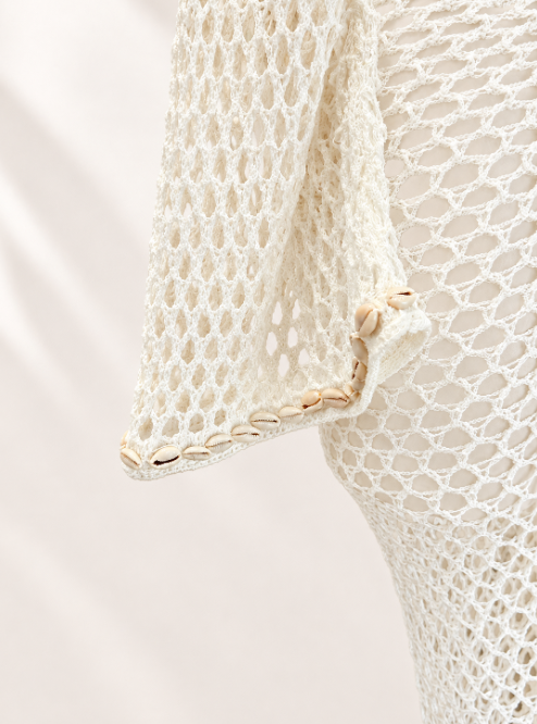 Cream Shell Crochet Set | Two Piece Beach Cover Up | Crochet Top & Skirt | Seashell Resort Wear | Bikini Cover Up
