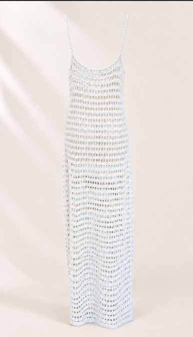 White Pearl Strap Crochet Maxi Cover Up | Sheer Beach Dress | Crochet Swim Cover Up | Resort Wear